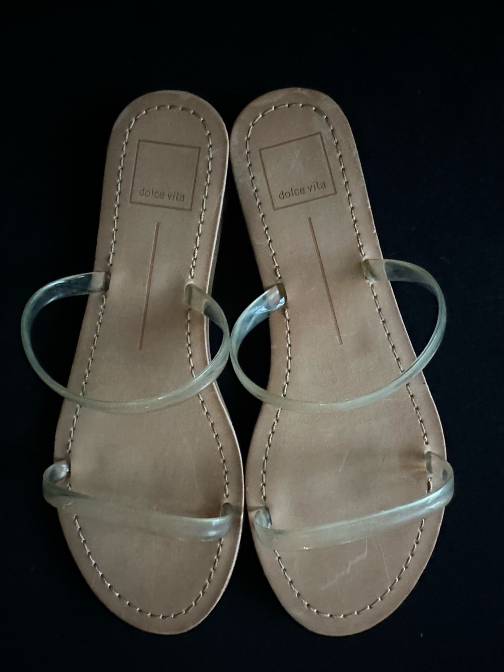 Dolce Vita Clear-Strap Tan Slide Sandals 8 - Picture 9 of 14